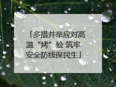 多措并举应对高温“烤”验 筑牢安全防线保民生