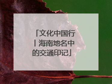 文化中国行丨海南地名中的交通印记